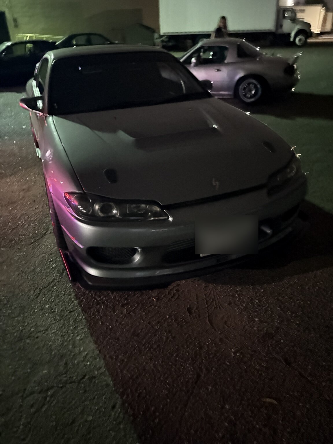 Front of the real Nissan Silvia S15 with its license plate obscured